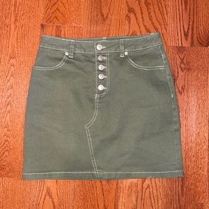 Army green denim skirt from Fashion Nova